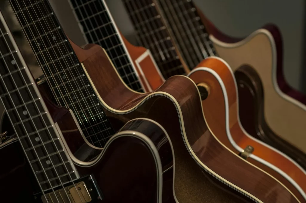 a phot of 4 guitars