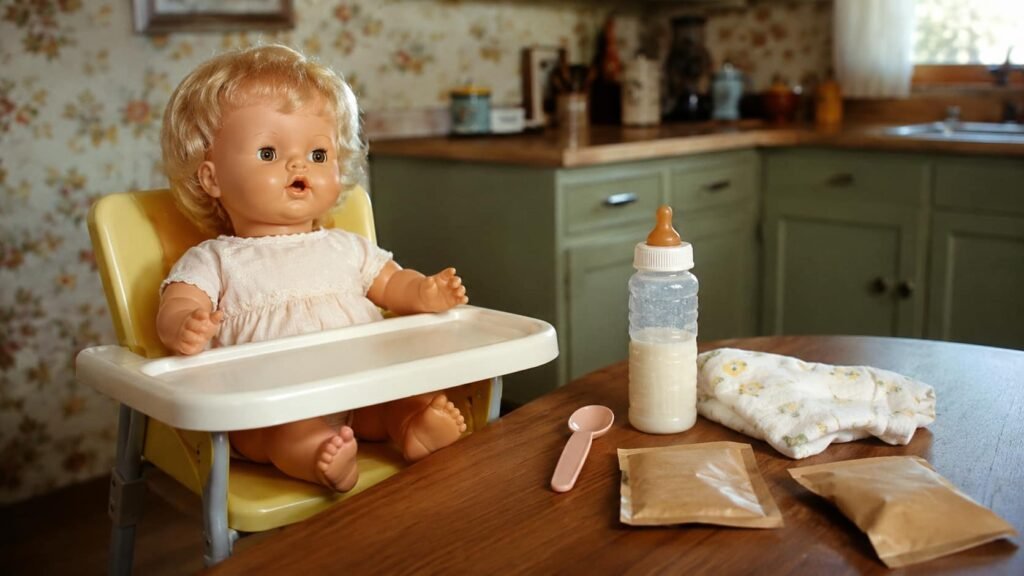 Baby Alive doll with bottle, spoon and diaper