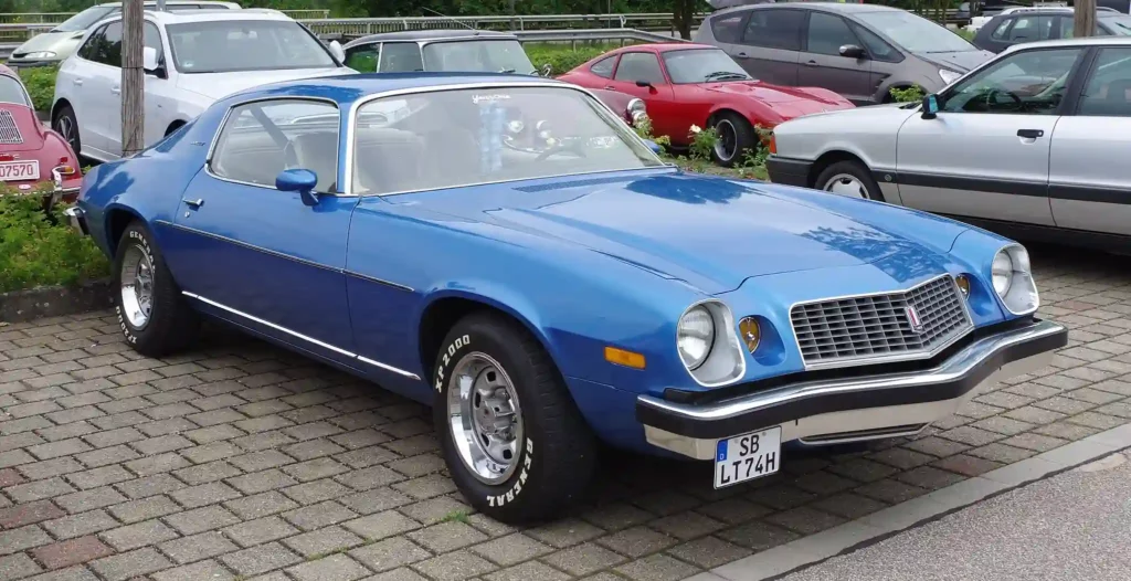 a blue Chevrolet Camaro of 1975